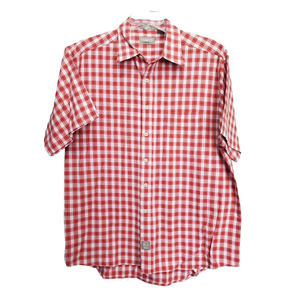 Khaki's by Arrow Big Oxford Cotton Red Plaid Short Sleeve Button-Up Shirt XL